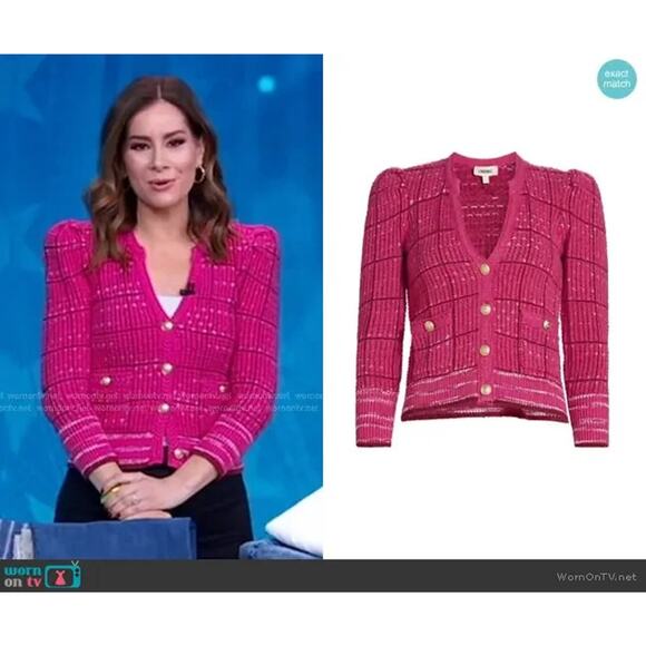 NWT L'Agence Jenni V-neck Cropped Knit Cardigan Size L Hot Pink #3E515 - Picture 1 of 15